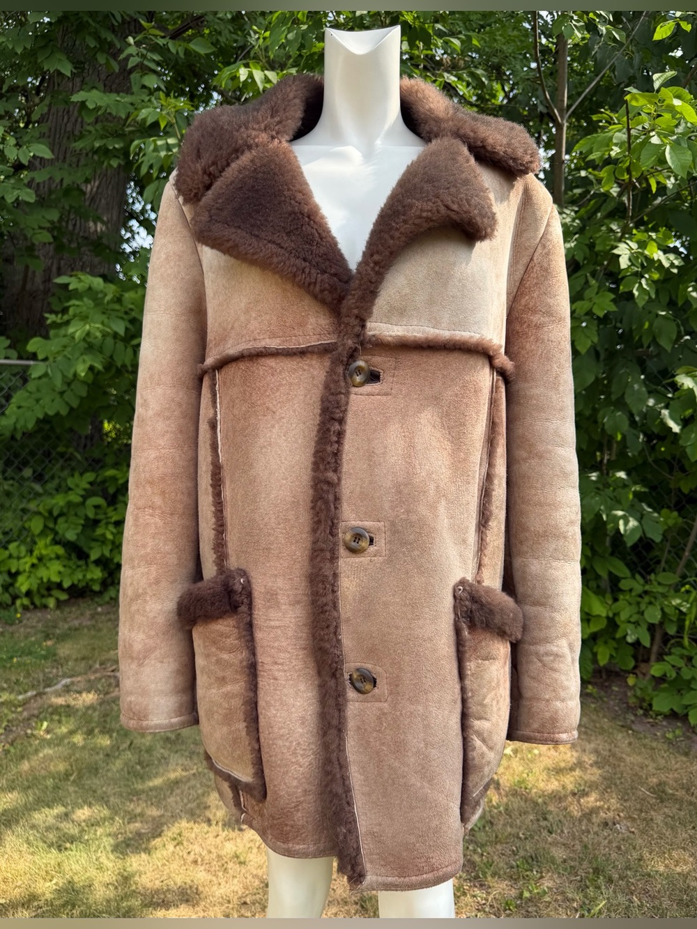 Vintage Shearling Coat Men 44 Rancher Jacket Marlboro Suede Sheepskin Glenhusky